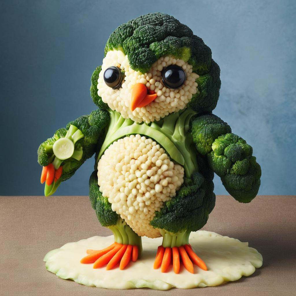 masterpiece, best quality, penguin made out of brccl<lora:brccl:1>   