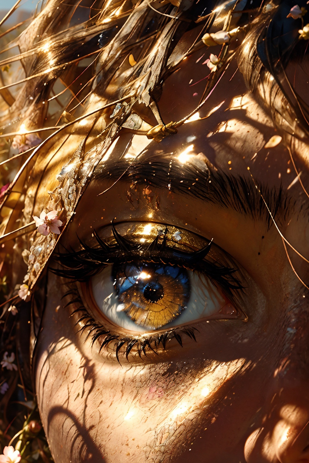 A beautiful woman stood atop a rocky outcropping, symmetrical eyes, Her hair was swept up in loose curls that tumbled down her back, a subtle hint of makeup accentuated her high cheekbones, full lips, and flawless complexion. As she turned to face the camera, a soft smile played at the corners of her mouth, framing her delicate features and piercing blue eyes overlooking a breathtaking valley below. She wore a flowing wedding dress that billowed gently in the breeze ,the lace was delicately embroidered with tiny flowers and vines, while the hem was adorned with sparkling crystals that caught the light and glimmered like stars. In the foreground, a bed of wildflowers added a pop of color to the scene, with vibrant hues of pink, purple, and yellow. Bees buzzed lazily from blossom to blossom, collecting nectar in the golden light of the setting sun. The sun was setting behind the mountains, casting a warm orange glow across the vast landscape.,hinata(boruto),Heterochromia girl,shine eyes01,Curly hair women