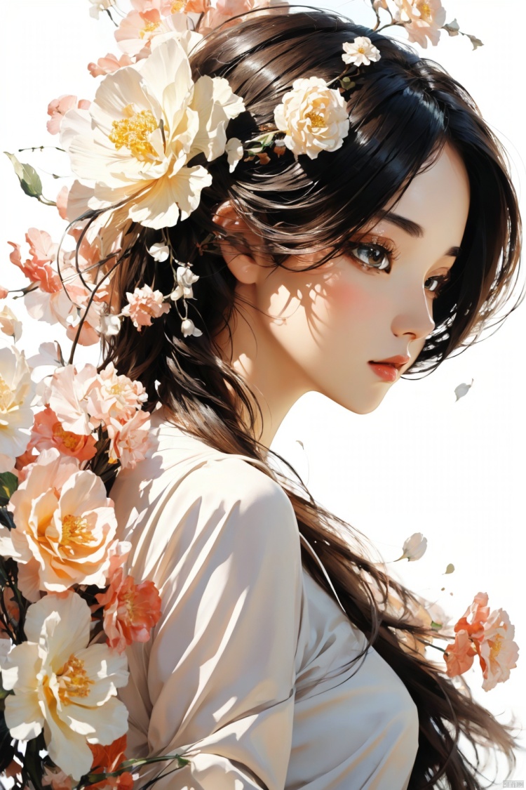  Official art, 8k wallpaper, super detailed, beautiful and beautiful, masterpiece, best quality, (fractal art: 1.3), lines, illustration, 1 girl head, white background, very detailed, bright colors, romanticism, mtianmei