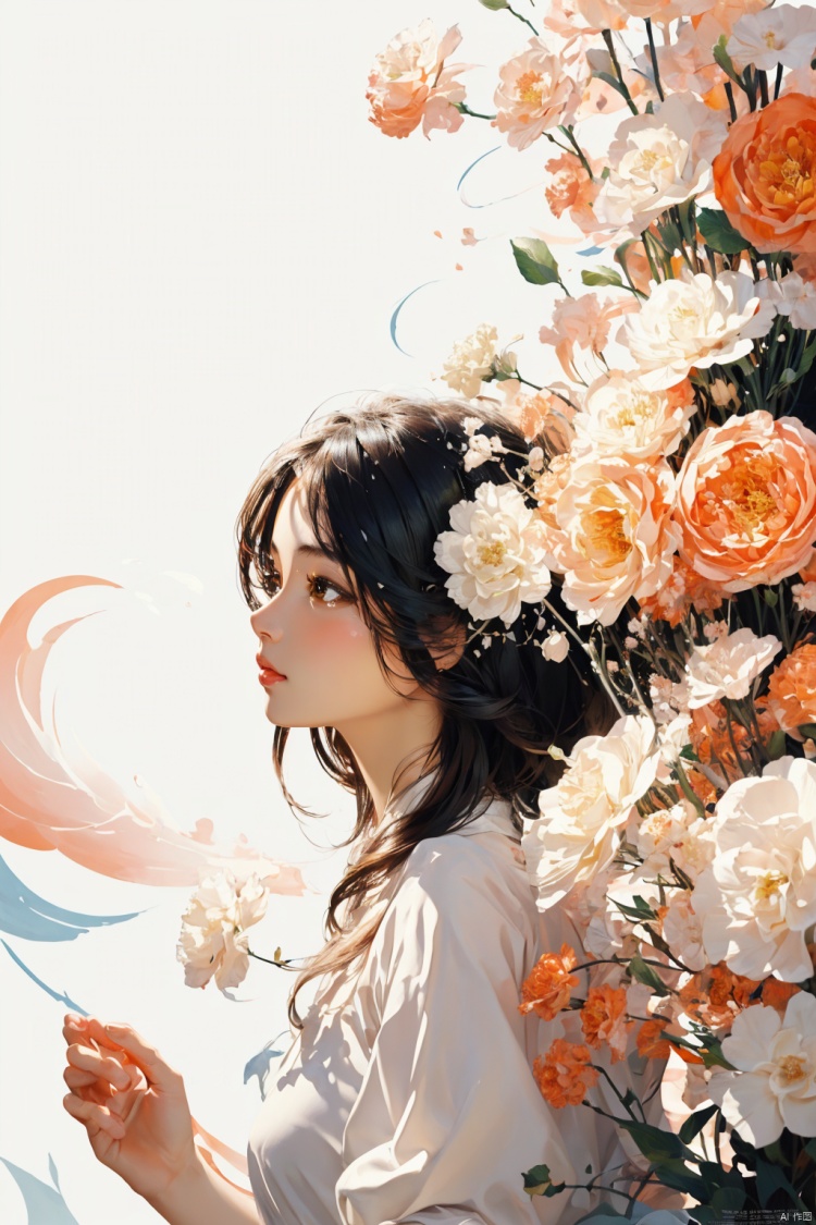  Official art, 8k wallpaper, super detailed, beautiful and beautiful, masterpiece, best quality, (fractal art: 1.3), lines, illustration, 1 girl head, white background, very detailed, bright colors, romanticism, mtianmei