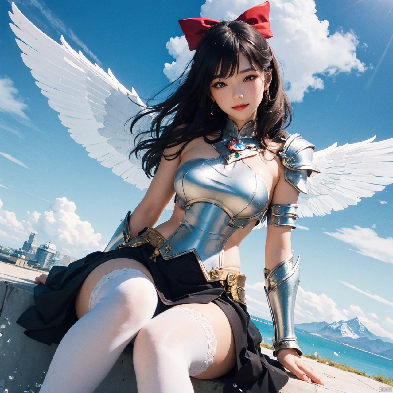 masterpiece,{{{best quality}}},(illustration)),{{{extremely detailed CG unity 8k wallpaper}}},game_cg,(({{1girl}})),{solo}, (beautiful detailed eyes),((shine eyes)),goddess,fluffy hair,messy_hair,ribbons,hair_bow,{flowing hair}, (glossy hair), (Silky hair),((white stockings)),(((gorgeous crystal armor))),cold smile,stare,cape,(((crystal wings))),((grand feathers)),((altocumulus)),(clear_sky),(snow mountain),((flowery flowers)),{(flowery bubbles)},{{cloud map plane}},({(crystal)}),crystal poppies,({lacy}) ({{misty}}),(posing sketch),(Brilliant light),cinematic lighting,((thick_coating)),(glass tint),(watercolor),(Ambient light),long_focus,(Colorful blisters),ukiyoe style
