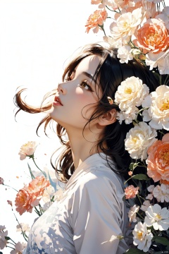  Official art, 8k wallpaper, super detailed, beautiful and beautiful, masterpiece, best quality, (fractal art: 1.3), lines, illustration, 1 girl head, white background, very detailed, bright colors, romanticism, mtianmei