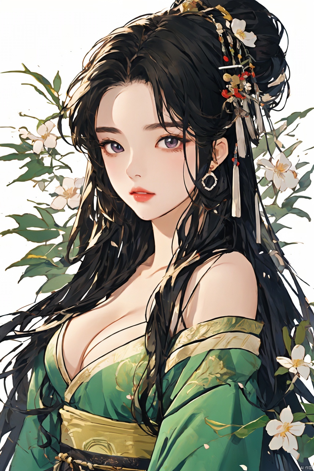  (Masterpiece:1.2, high quality),(pixiv:1.4),Eyebrows like willow leaves,The face is as beautiful as a flower,the eyes are tender. Small waist,big breasts,revealing cleavage; Lips slightly open,seductive expression.,girl,, mwuxia, mxianv