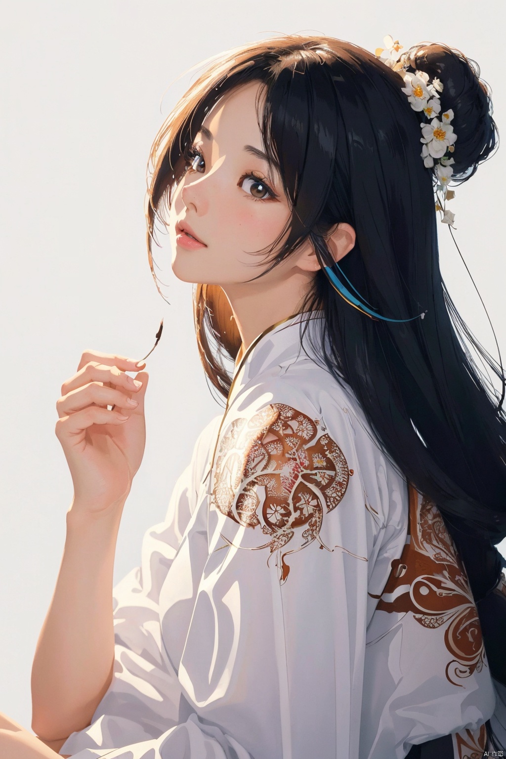  Official art, 8k wallpaper, super detailed, beautiful and beautiful, masterpiece, best quality, (fractal art: 1.3), lines, illustration, 1 girl head, white background, very detailed, bright colors, romanticism, mtianmei, mjiaochja