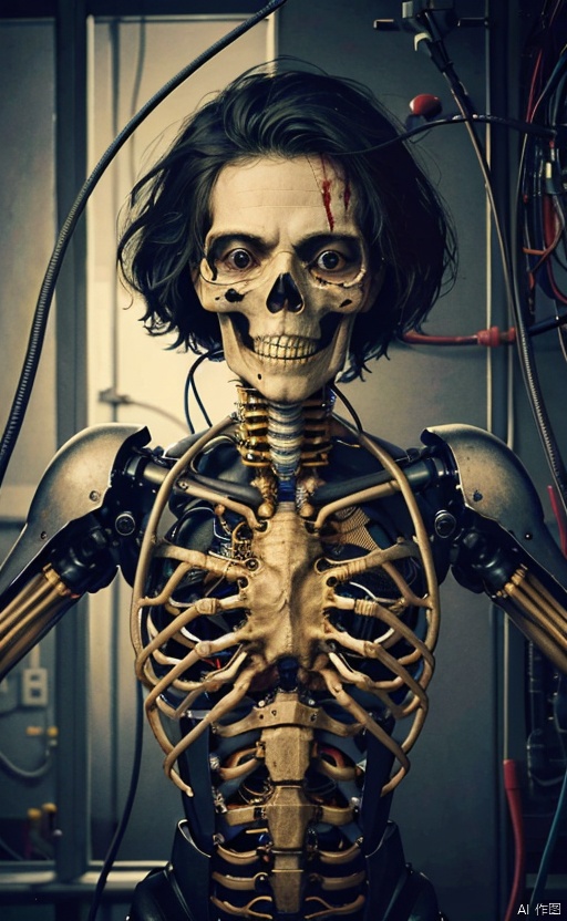  official art, unity 8k wallpaper, ultra detailed, beautiful and aesthetic, masterpiece, best quality, realistic, (zentangle, mandala, tangle, entangle), extremely detailed (dynamic angle),cinematic light,((1mechanical boy)),solo,full body,(machine made joints:1.2),((machanical limbs)),(blood vessels connected to tubes),(mechanical vertebra attaching to back),((mechanical cervial attaching to neck)), a half body portrait of an elite soldier in the style of call of duty ghost operator, ((black and gold skull mask)), hands folded in front, menacing gaze,(wires and cables attaching to neck:1.2),(wires and cables on head:1.2)(character focus),science fiction,extreme detailed,colorful,highest detailed