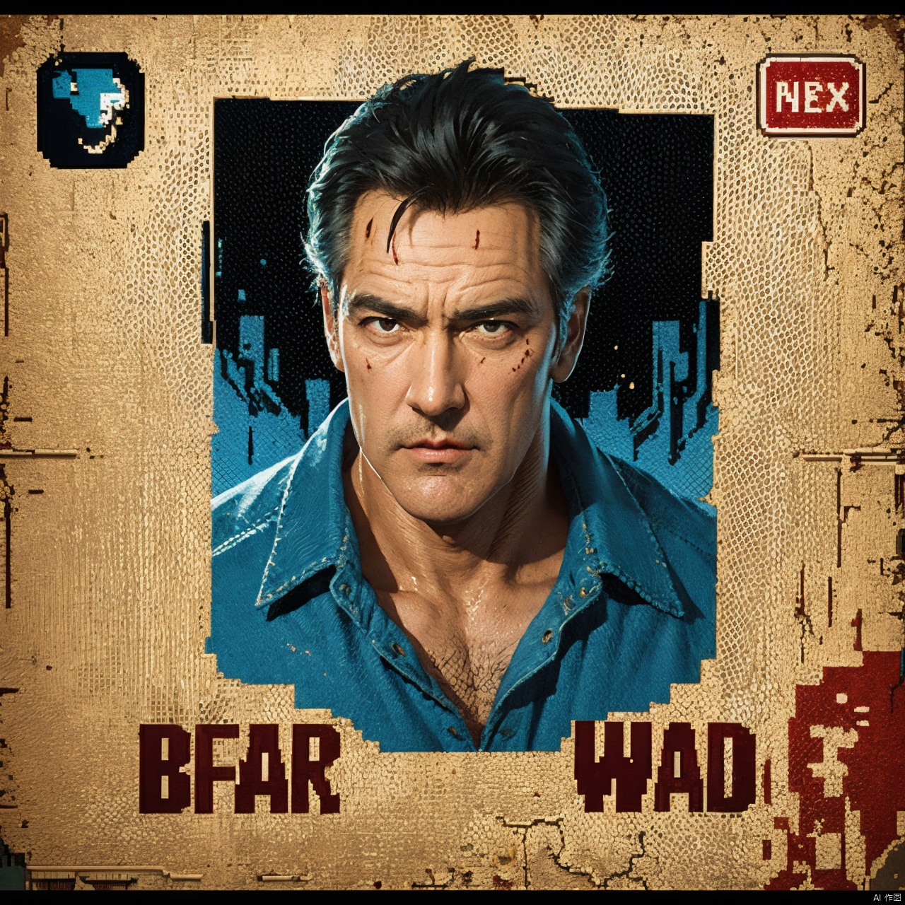Pixel art, bruce campbell,ash,evil dead,Pixel world