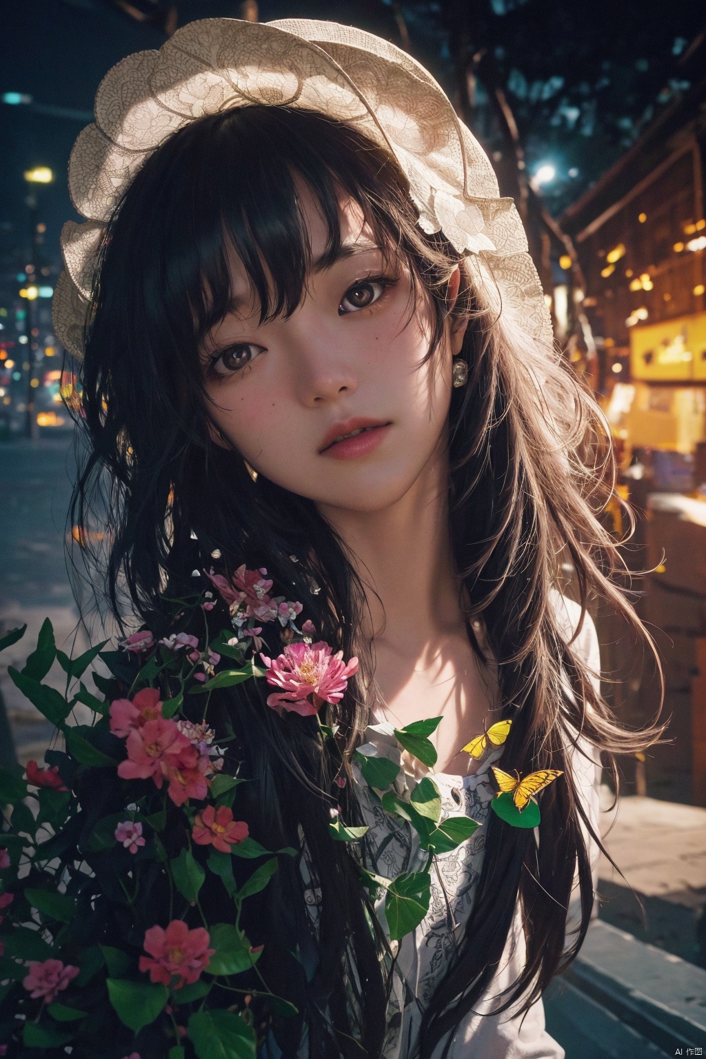  cinematic photo official art,unity 8k wallpaper,ultra detailed,aesthetic,masterpiece,best quality,photorealistic,entangle,mandala,tangle,entangle,1girl,cowboy shot,ecstasy of flower and butterfly, dynamic angle,the most beautiful form of chaos,elegant,a brutalist designed,vivid colours,romanticism,atmospheric . 35mm photograph, film, bokeh, professional, 4k, highly detailed, skin detail,realistic, ultra realistic,Leica 50mm f/1.2