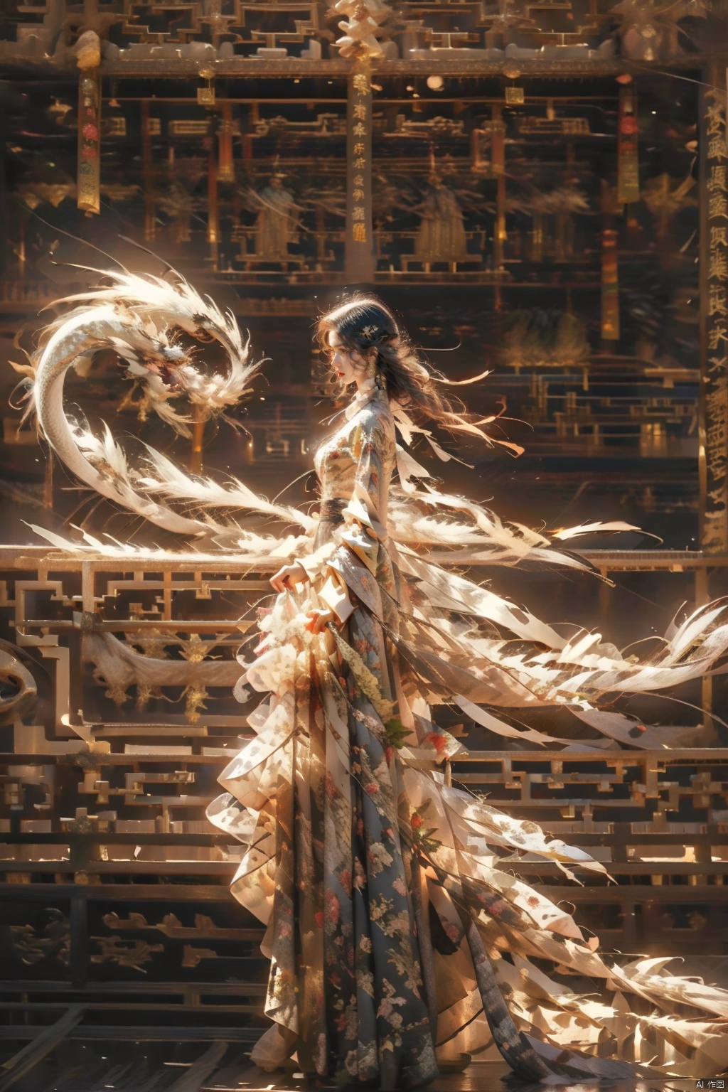  1 girl, solo, (upper body) female focal point, (Hanfu) (kimono) (skirt), blue long hair, (Chinese clothing) (blue eyes) (bright pictures) red lips, bangs, earrings, kimono, Chinese cardigan, print, tassels, (front view) (front view), sword (straight sword)
Elemental Whirlwind, Chinese Dragon_ Imagination__ Cloud winding_ Huoyun_ Dragon, Chinese architecture.
(Masterpiece), (very detailed CG Unity 8K wallpaper), the best quality, high-resolution illustrations, stunning, highlights, (best lighting, best shadows, a very exquisite and beautiful), (enhanced)·