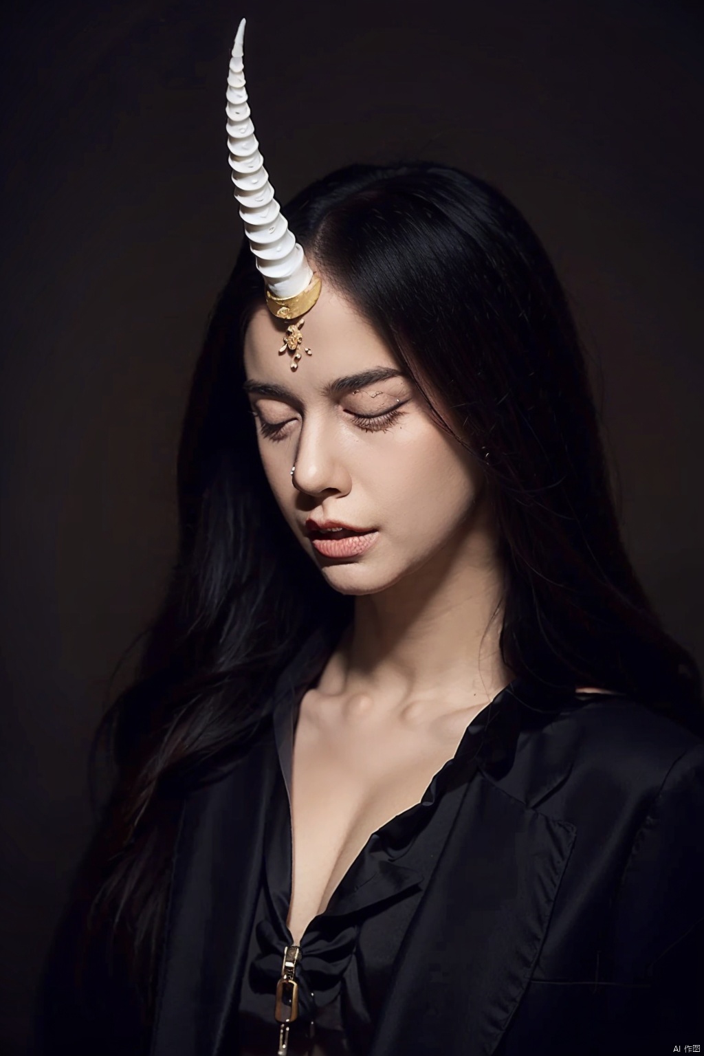 absurdres,absurdres,realistic,full_shot, A person with an animal horn