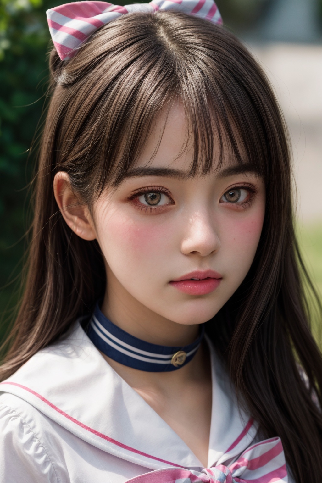masterpiece,best quality,realistic,highres,Highly detailed,blurry background,1girl,16 year old girl,((portrait)),close-up,<lora:add_more_details:0.5>,long hair,pink sailor,sailor collar,serafuku,pink bowtie,<lora:元气蜜桃1.0_v1-000018:0.8>,