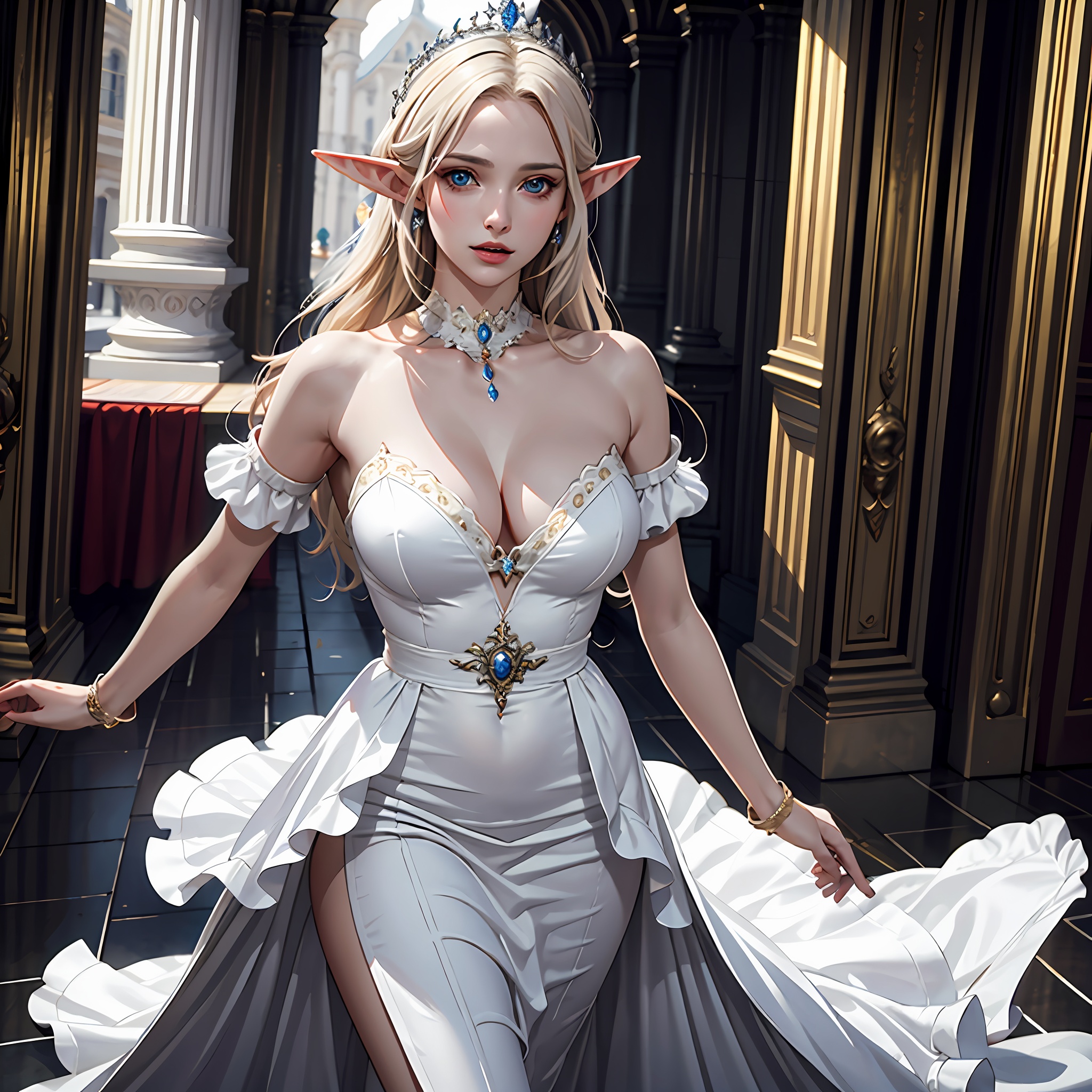 ultra detailed,  white ruffle dress,  royal palace on Tensor.Art