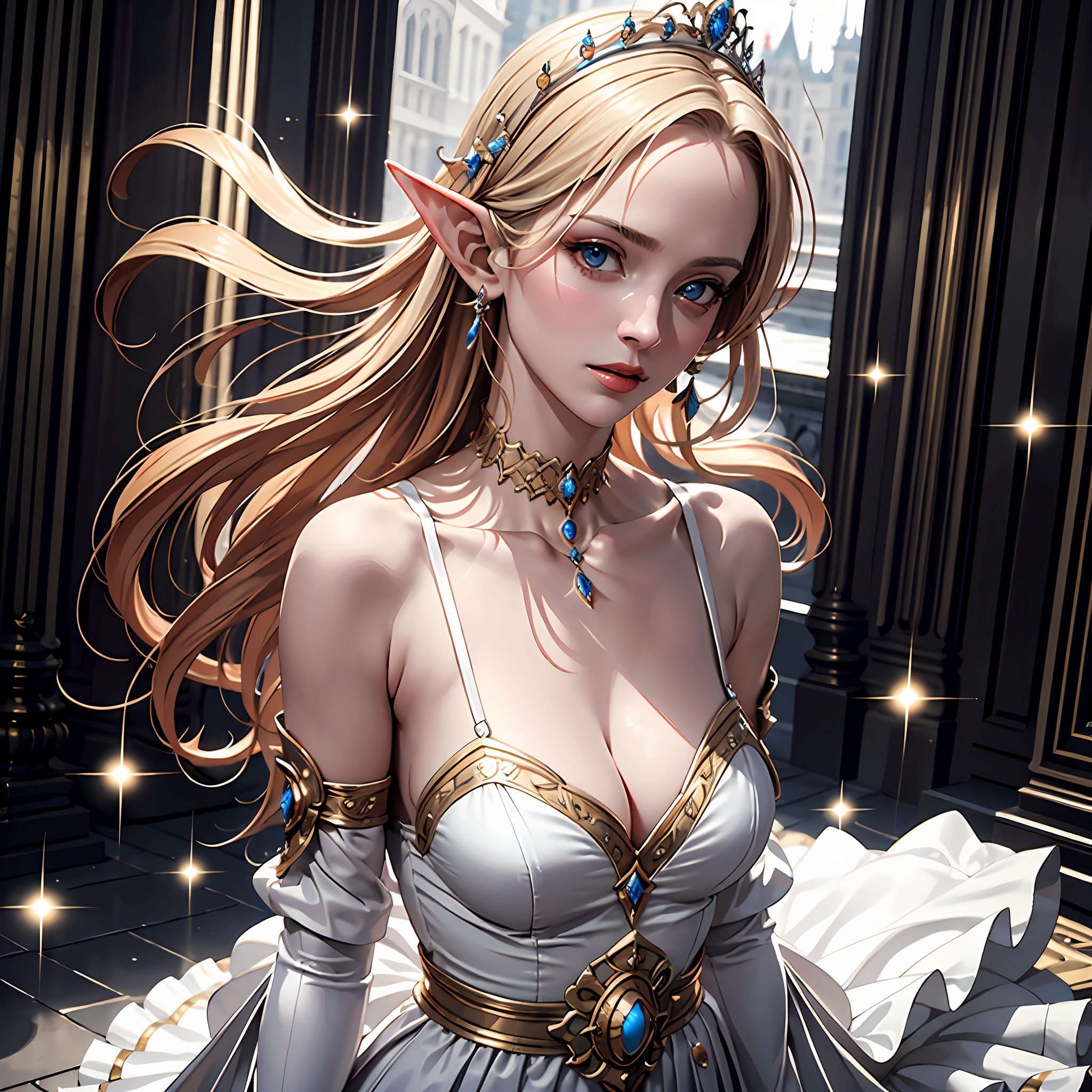 ultra detailed,  white ruffle dress,  royal palace on Tensor.Art