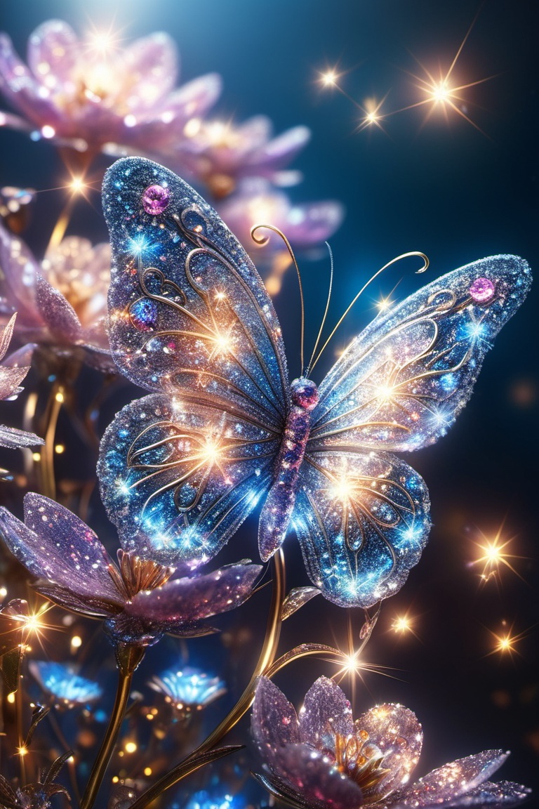 close up,  crystal butterfly,  on flower on Tensor.Art