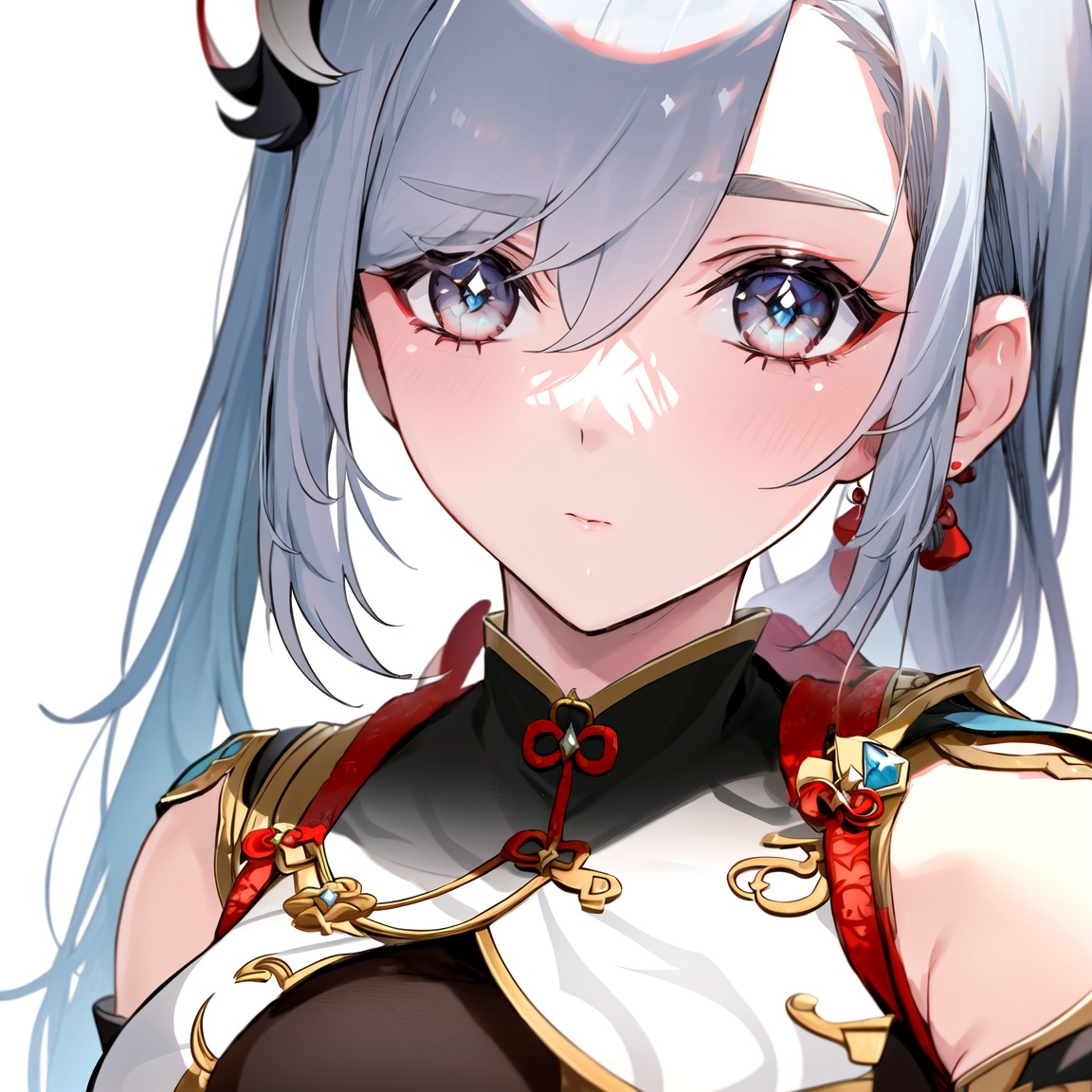 shenhe,genshin impact,1girl,long hair,solo,face close-up,<lora:原神申鹤40_v20:1>,, masterpiece, best quality