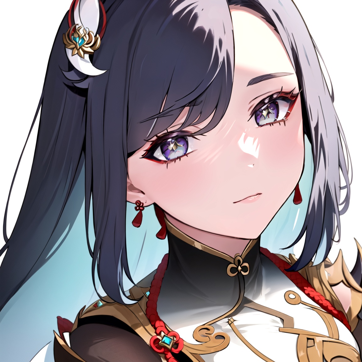 shenhe,genshin impact,1girl,long hair,solo,face close-up,<lora:原神申鹤40_v20:1>,, masterpiece, best quality