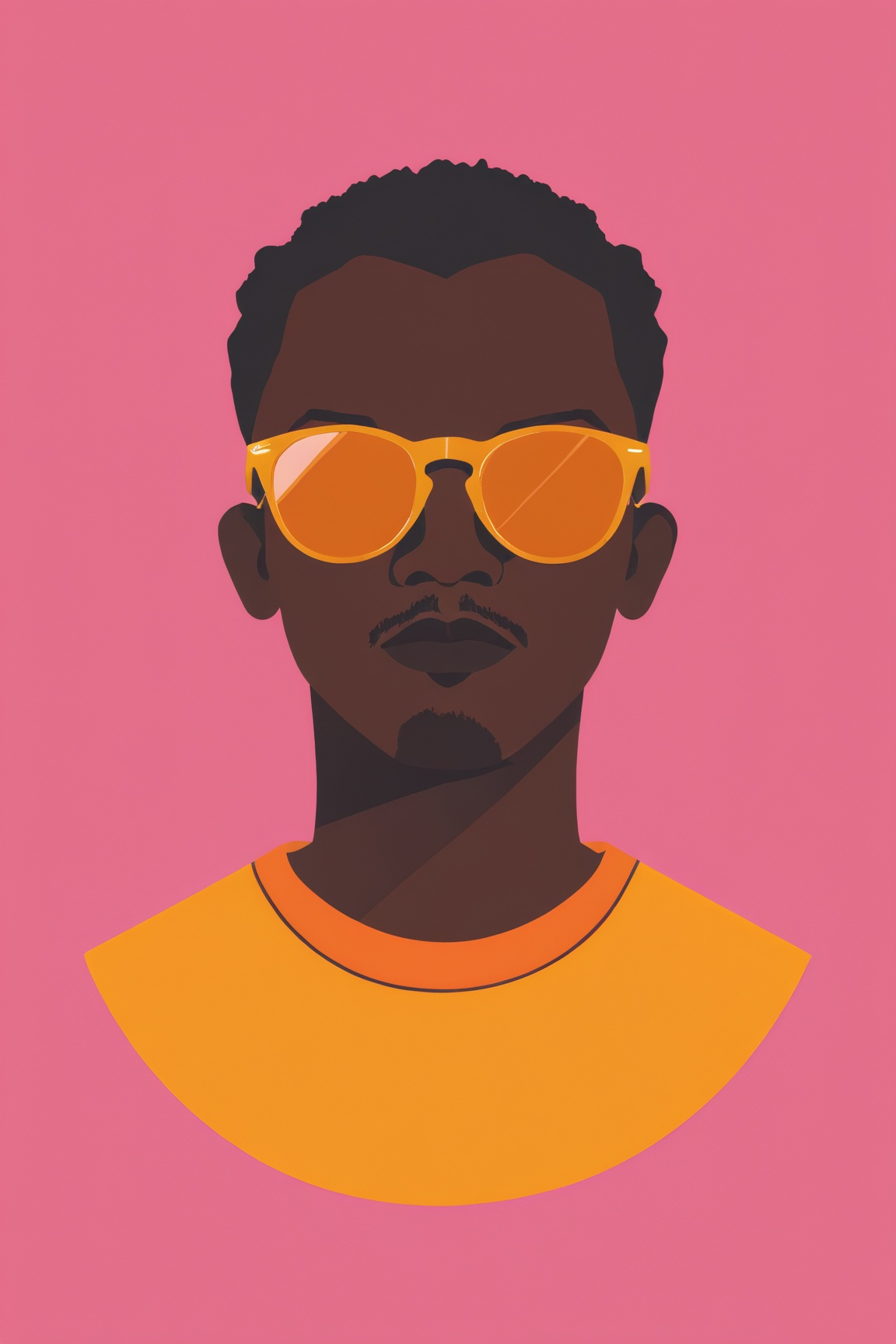 AiArtV,  Flat Illustration,  Vector Illustration,  solo, simple background, shirt, 1boy, upper body, male focus, glasses, dark skin, pink background, sunglasses, dark-skinned male, yellow shirt, orange shirt, flat color, very dark skin,<lora:EMS-259705-EMS:0.800000>