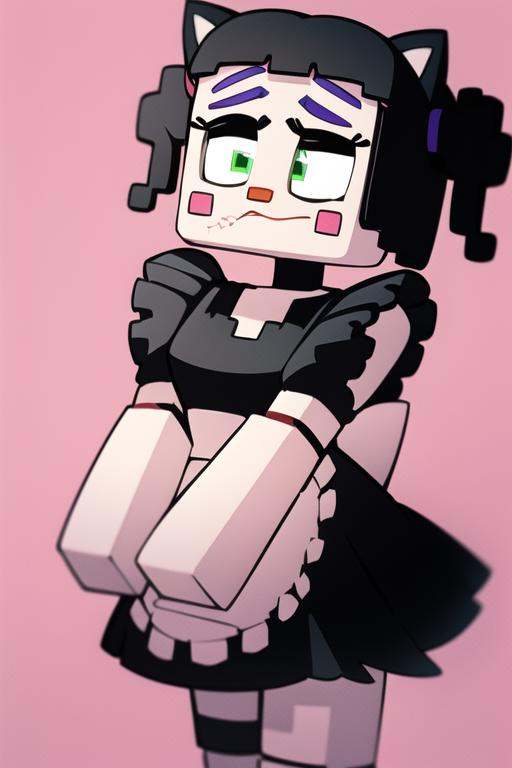 babymc,  simple pink background,  ((wearing maid outfit on Tensor.Art