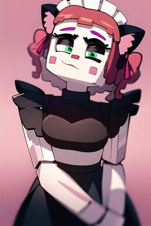 babymc,  simple pink background,  ((wearing maid outfit on Tensor.Art