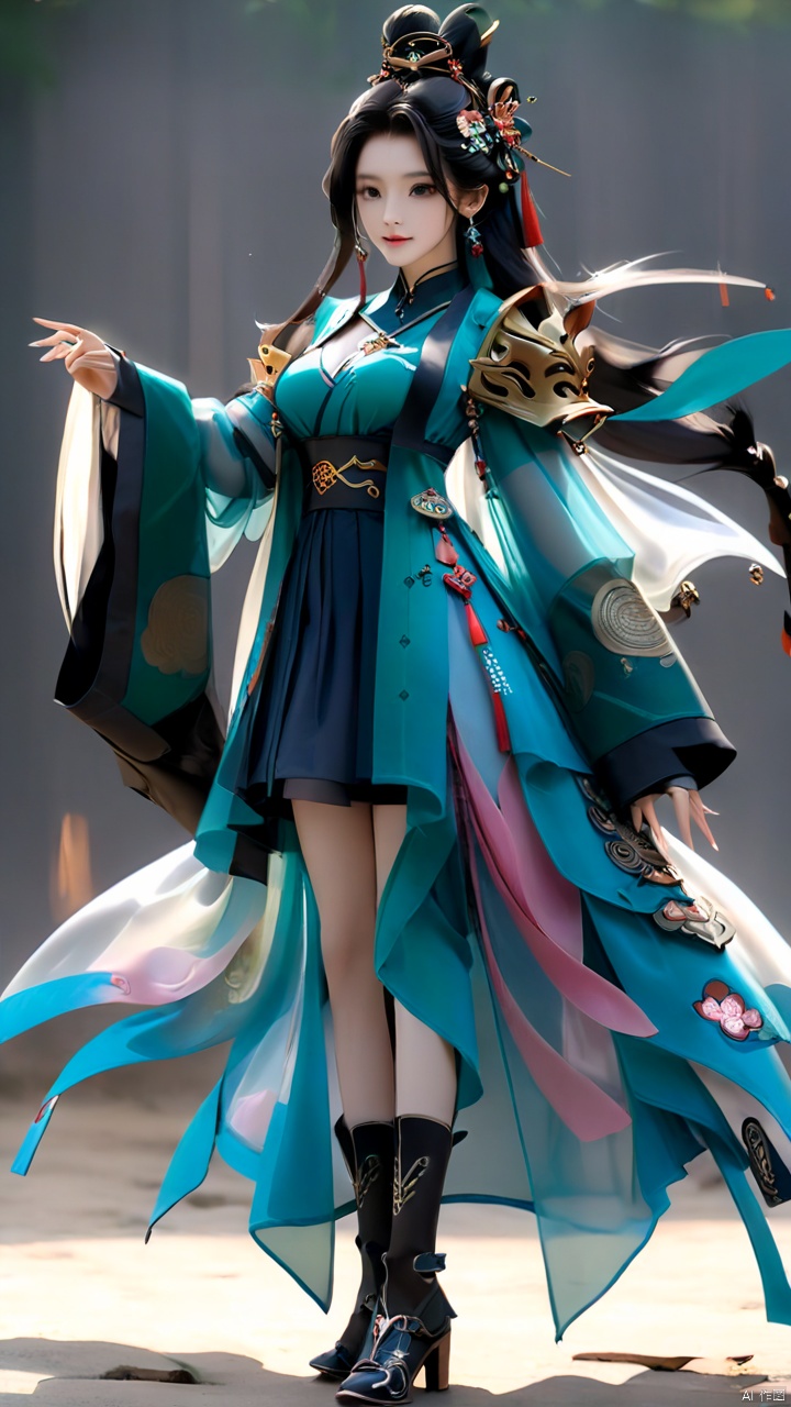 (Fantasy country fan armor mechanical wind) ancient wind rhyme, a front mechanical ancient wind girl, ancient wind transparent trench coat, skillfully blending the design with the mysterious beauty of oriental tradition,