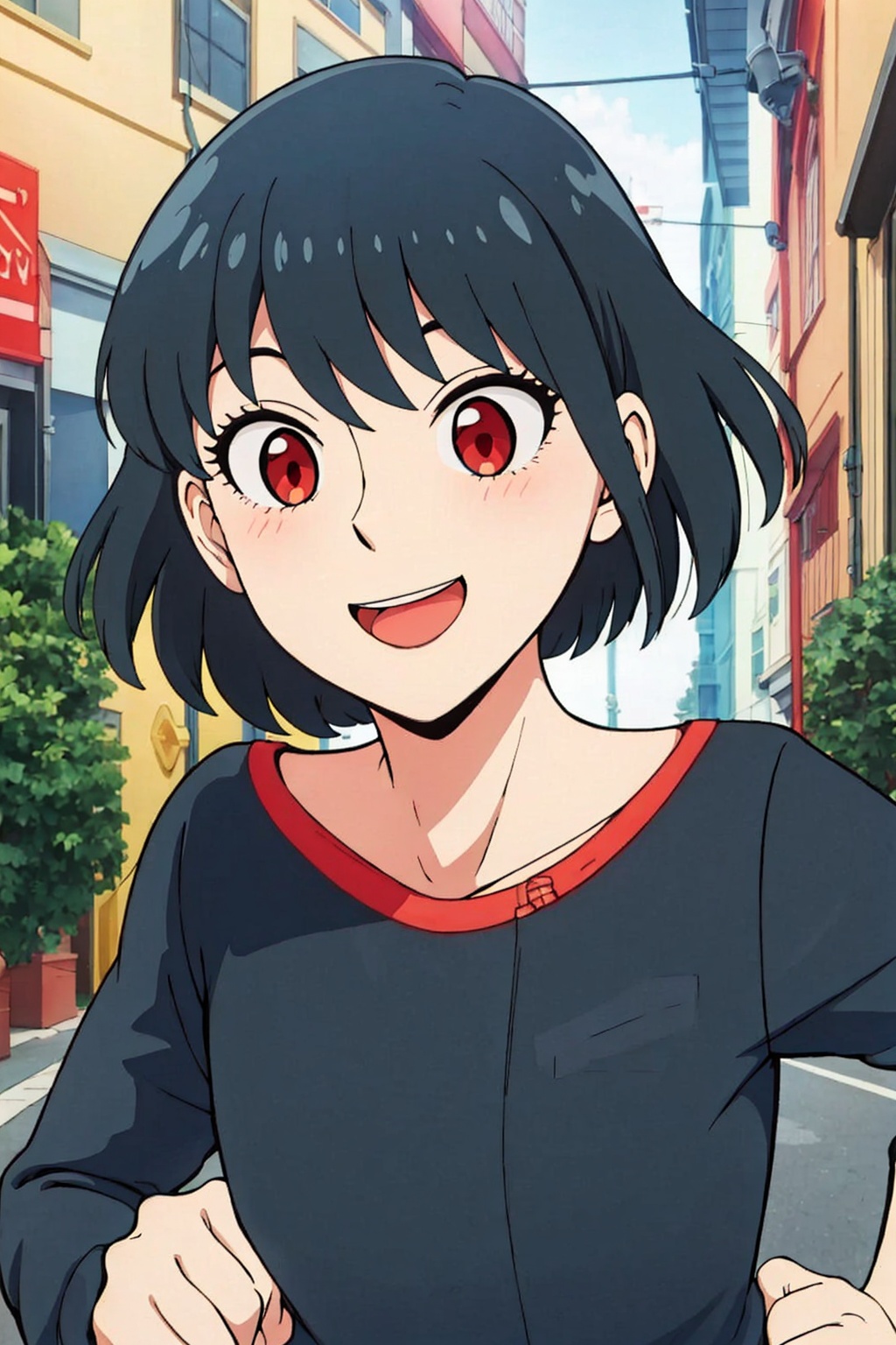 1girl,  black hair,  red eyes on Tensor.Art
