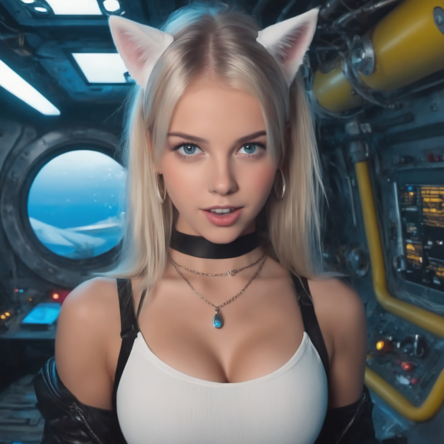 16 year old perfect likeness of TaisaSDXL wearing a worn and ragged yellow and blue boob tube top. She has huge breasts. S...