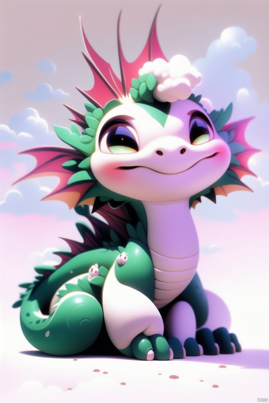 white,1dragon,Illustration cartoon cute art style,HD,Gentle art style,Enhance art style,((masterpiece)),original,rich details,extremely exquisite,red theme,Festive,lovely,,White background,Dragon design,Happy,auspicious clouds,,Blind box,Best quality,