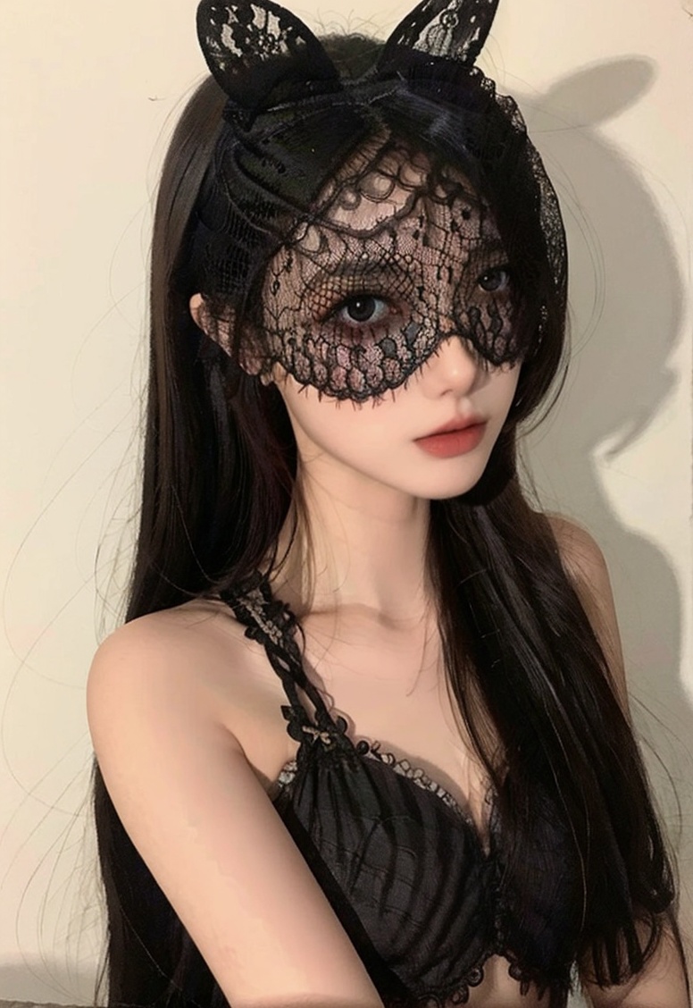 (masterpiece, best quality:1.4),finely detailed,1girl,solo,pale skin,perfect body,standing,(medium breasts:1.2),black blindfold,blindfold,laceblindfold,<lora:killer性感黑色蕾丝蒙眼眼罩v1.0-000008:0.8>,(front view),