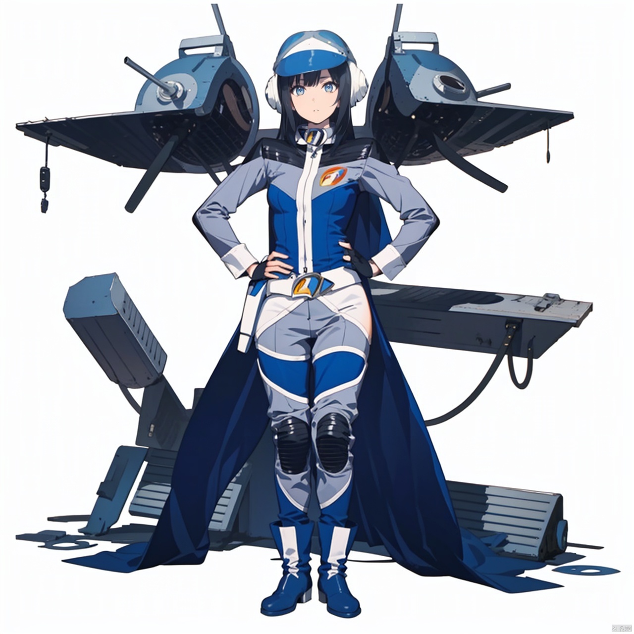 (masterpiece:1.3),(the best quality:1.2),(super fine illustrations:1.2),(Masterpiece),high quality,high detail,(white background:1.2),looking at viewer,(SOLO:1.4),outline,simple background,fullbody,, belt,logo,collar,choker,gloves,uniform,military uniform,boots,pants,helmet,fingerless gloves,emblem,armor,bodysuit,belt pouch,jacket,