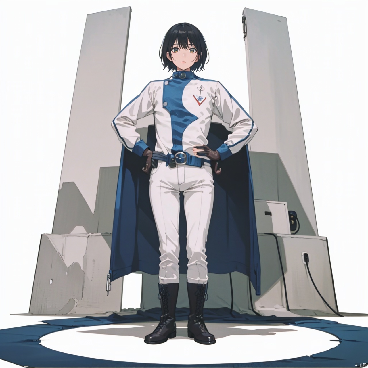 (masterpiece:1.3),(the best quality:1.2),(super fine illustrations:1.2),(Masterpiece),high quality,high detail,(white background:1.2),looking at viewer,(SOLO:1.4),outline,simple background,fullbody,, belt,logo,collar,choker,gloves,uniform,military uniform,boots,pants,helmet,fingerless gloves,emblem,armor,bodysuit,belt pouch,jacket,
