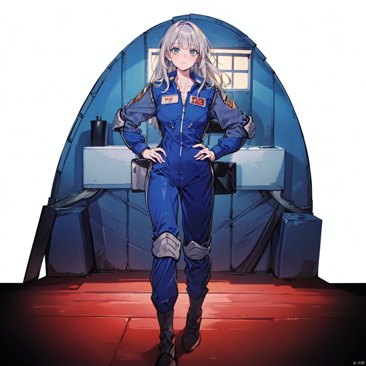 (masterpiece:1.3),(the best quality:1.2),(super fine illustrations:1.2),(Masterpiece),high quality,high detail,(white background:1.2),looking at viewer,(SOLO:1.4),outline,simple background,fullbody,, logo,belt,uniform,jacket,emblem,collar,choker,military uniform,pants,blue jacket,police uniform,gloves,boots,armor,bodysuit,belt pouch,helmet,fingerless gloves,jewelry,figure,clothes writing,blue pants,