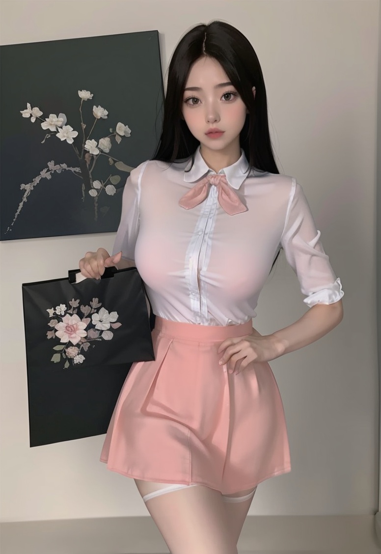 (masterpiece, best quality:1.4),finely detailed,1girl,solo,pale skin,perfect body,standing,(medium breasts:1.2),<lora:killer性感JK格子裙制服v1.0-000008:0.8>,shirt,skirt,bow,killer,greenskirt,front view,