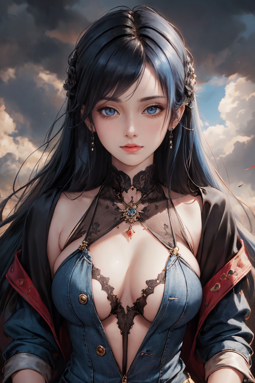 Realistic style,  a beautiful woman in jeans and high heels,  goddess fan,  colored hair,  smiling in the face of the audience,  art,  artist,  simple volume light background,  rotating clouds,  color art,  chibi, UHD HD,  exquisite details,  exquisite face,  exquisite hair.,  1 girl,<lora:EMS-260619-EMS:0.700000>
