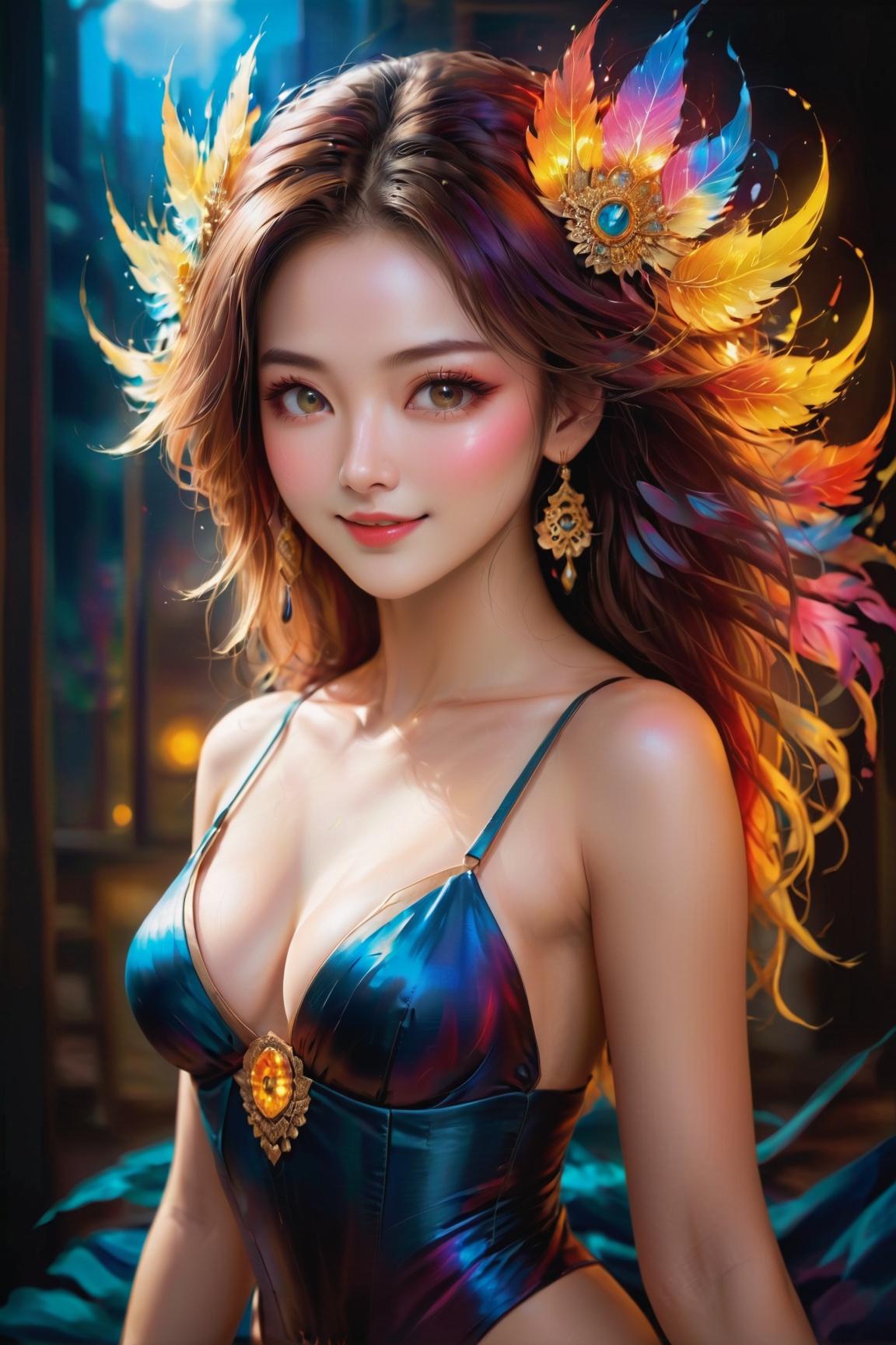 In a mesmerizingly vivid portrayal,  an electrifying female bursts to life on the canvas,  its acrylic strokes dripping wi...