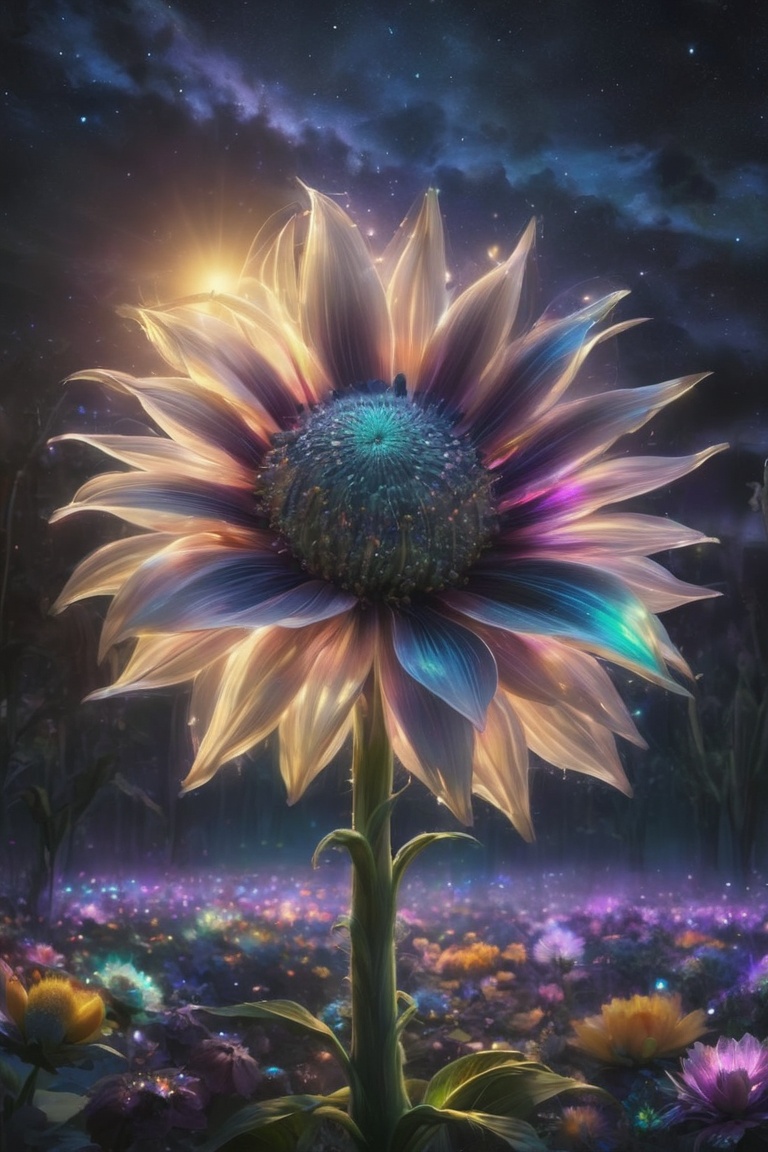 Picture a Sunflower that looks like it was woven from strands of moonlight and stardust. The Luminara Bloom thrives in the...