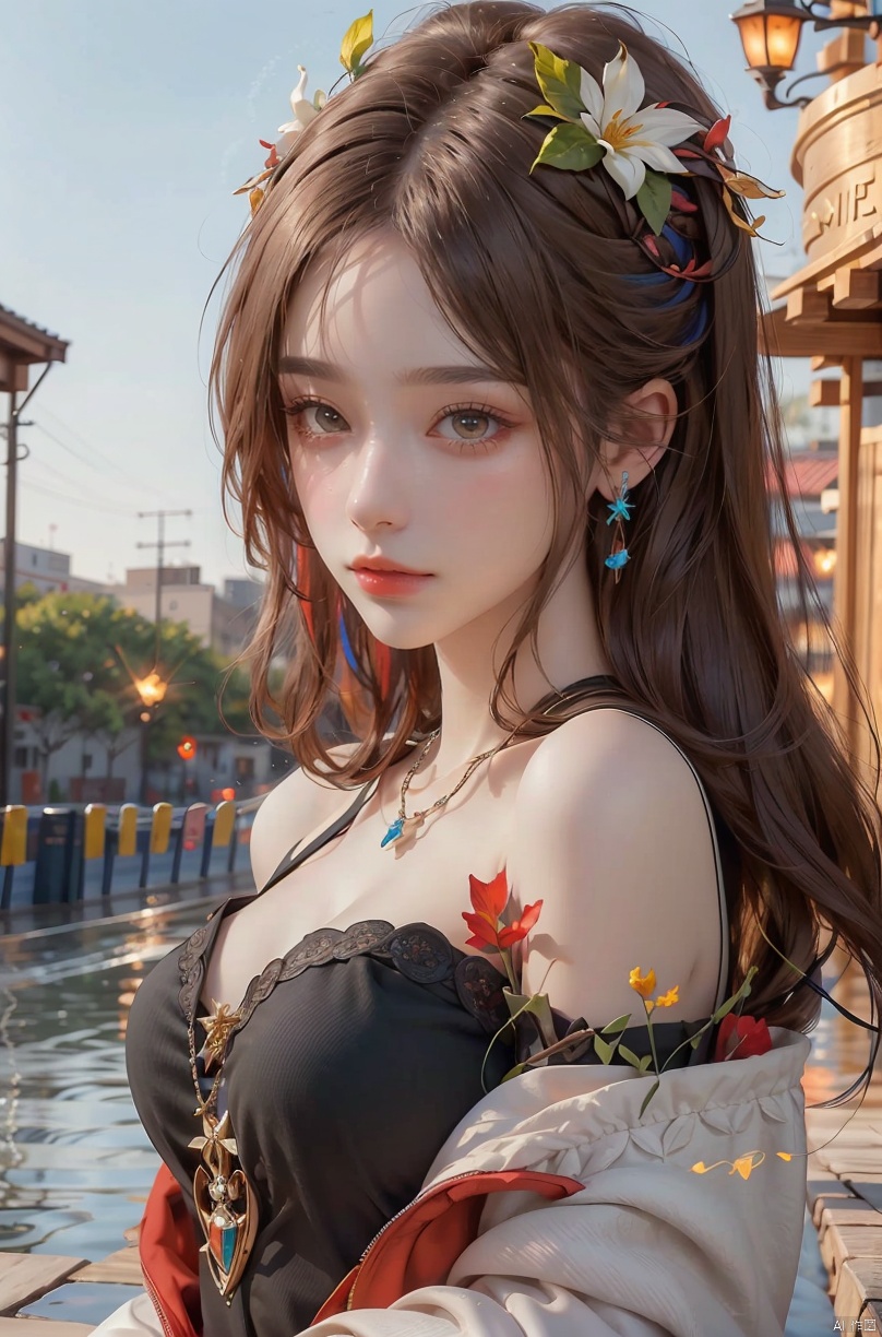  DSLR, (Good structure), HDR, UHD, 8K, 1girl,Bangs, off shoulder, colorful_hair, ((colorful hair)), , chest, necklace, earrings, floating hair, jewelry, sleeveless, very long hair,Looking at the observer, parted lips, pierced,energy,electricity,magic,sssr,blonde hair, Detail, tasha, BY MOONCRYPTOWOW