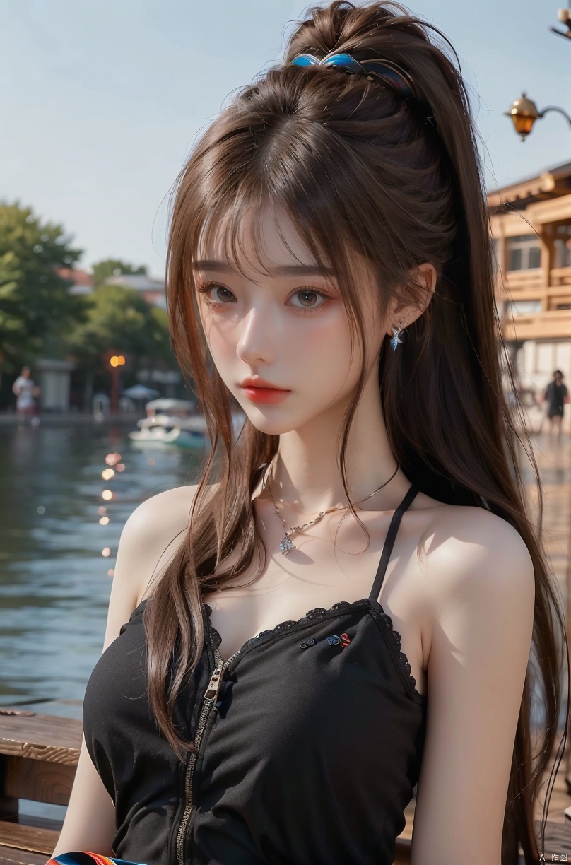  DSLR, (Good structure), HDR, UHD, 8K, 1girl,Bangs, off shoulder, colorful_hair, ((colorful hair)), , chest, necklace, earrings, floating hair, jewelry, sleeveless, very long hair,Looking at the observer, parted lips, pierced,energy,electricity,magic,sssr,blonde hair, Detail, tasha, BY MOONCRYPTOWOW