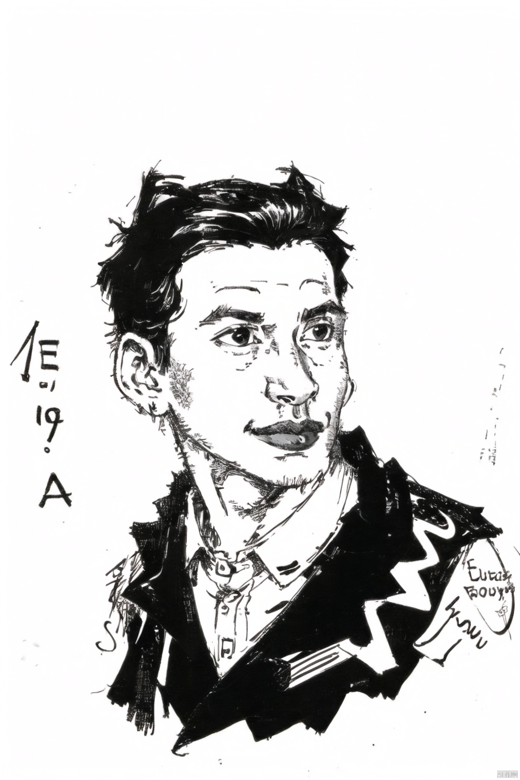 1boy,black hair,portrait,monocolour