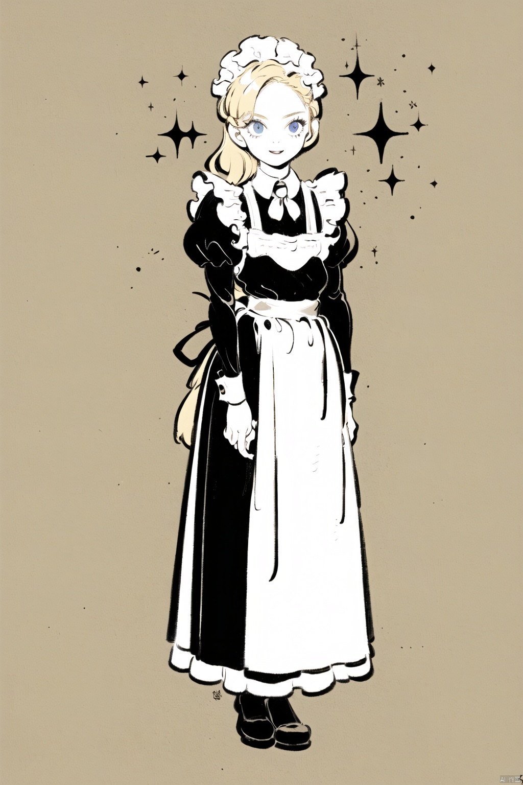  masterpiece,1girl,solo,flat color, maid,blonde