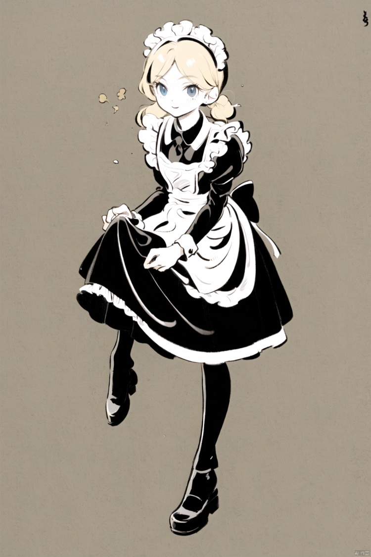  masterpiece,1girl,solo,flat,color,twintails,maid,blonde