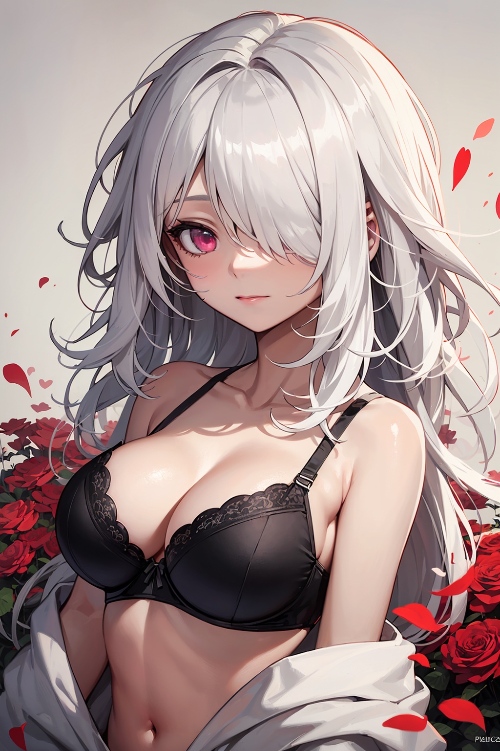 1girl,  reddish pink eyes,  black bra on Tensor.Art