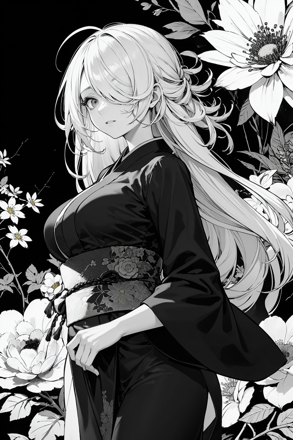 1girl,  monochrome,  lineart on Tensor.Art