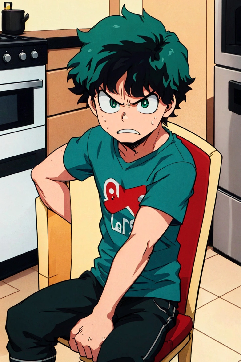 1boy,  green eyes,  green hair on Tensor.Art