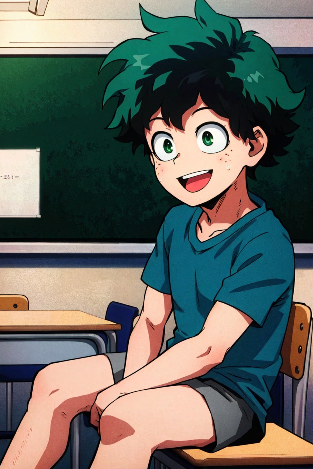 1boy,  green eyes,  green hair on Tensor.Art