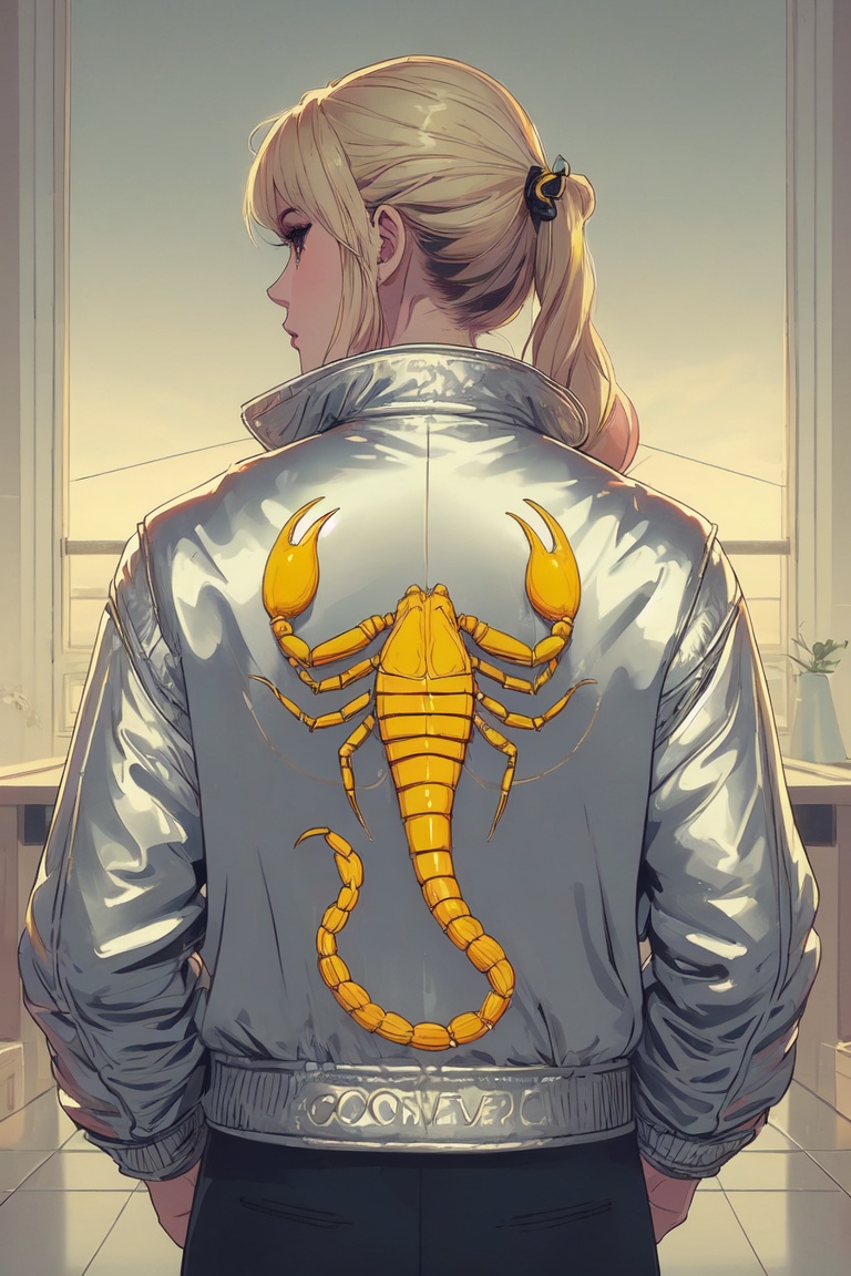 Silver jacket,  yellow Scorpion in the back,  tohru on Tensor.Art