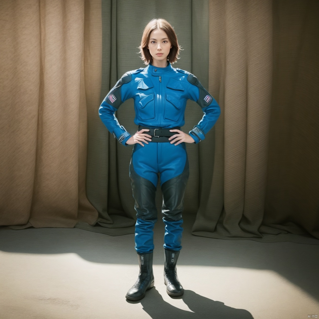 (masterpiece:1.3),(the best quality:1.2),(super fine illustrations:1.2),(Masterpiece),high quality,high detail,(white background:1.2),looking at viewer,(SOLO:1.4),outline,simple background,fullbody,, collar,choker,belt,military uniform,logo,armor,uniform,jacket,helmet,fingerless gloves,gloves,boots,emblem,pants,bodysuit,belt pouch,armband,military,blue jacket,