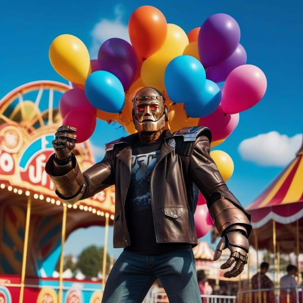 cinematic photo,  Robotman1024 ,  holding multicolor balloons on Tensor.Art