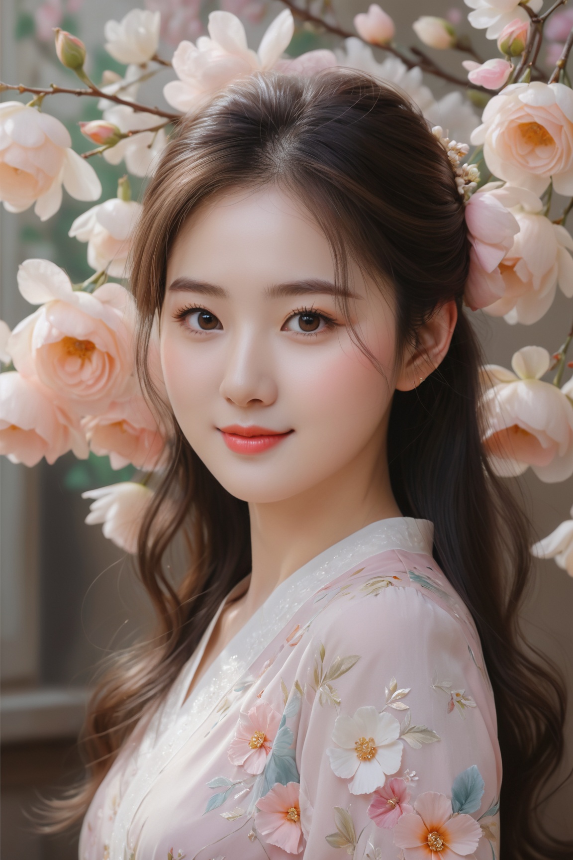 realistic portrait,  girl with big round eyes,  tiny nose and rosy lips on Tensor.Art