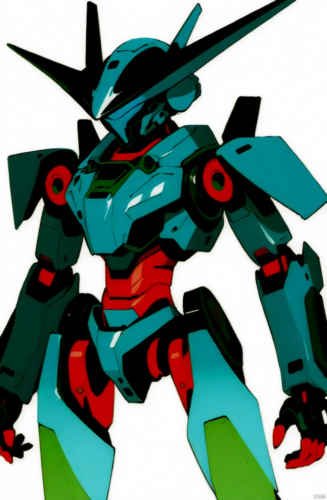 Manga art, a futuristic mecha, insanely intricate details, minimalist, inspired by Norse mythology fused with Alien tech, 8k, masterpiece, award winning art, greens and blues, vibrant neon colors, deep dark contrasting, vector artwork, art by Yoji Shinkawa