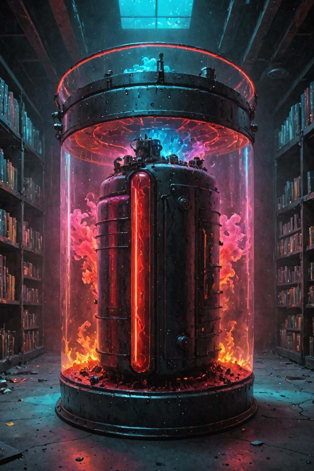 contained color,  underwater background,  library in a cyberpunk container by wonderfulbody on Tensor.Art