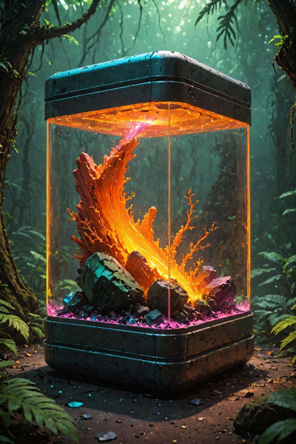 contained color,  jungle background,  lab in a square futuristic container by wonderfulbody on Tensor.Art